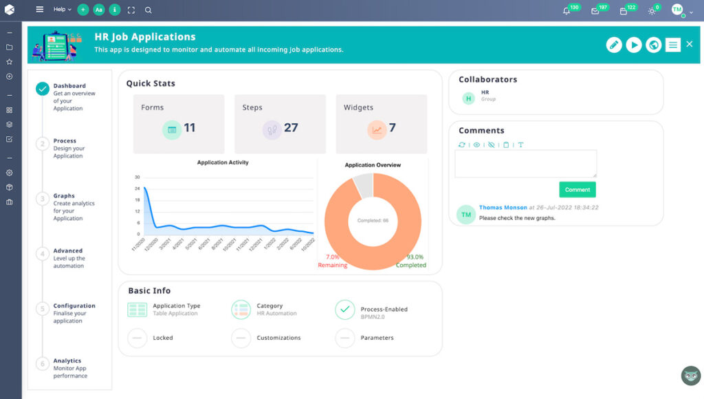 App Designer Dashboard | Comidor Low-code Platform