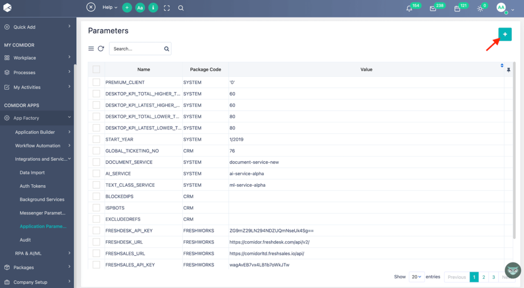 create a new application parameter | ChatGPT | Comidor