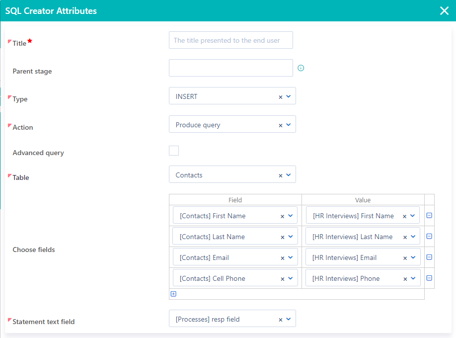 Workflow SQL insert | Comidor Platform