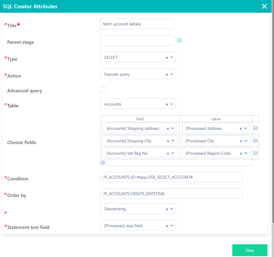 Workflow SQL select | Comidor Platform