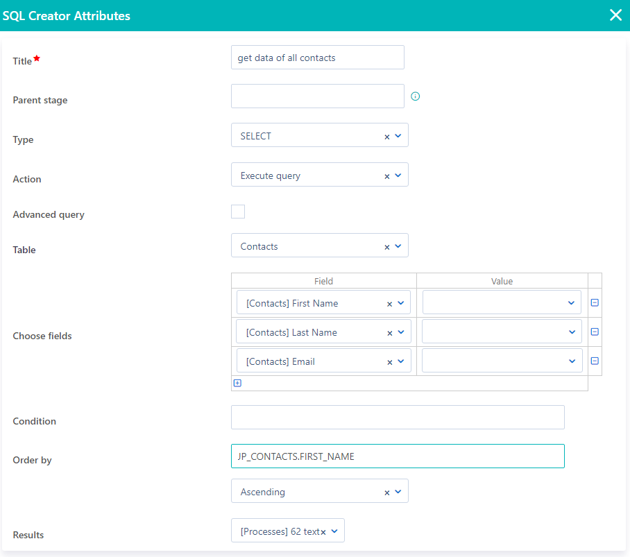 Workflow SQL select | Comidor Platform