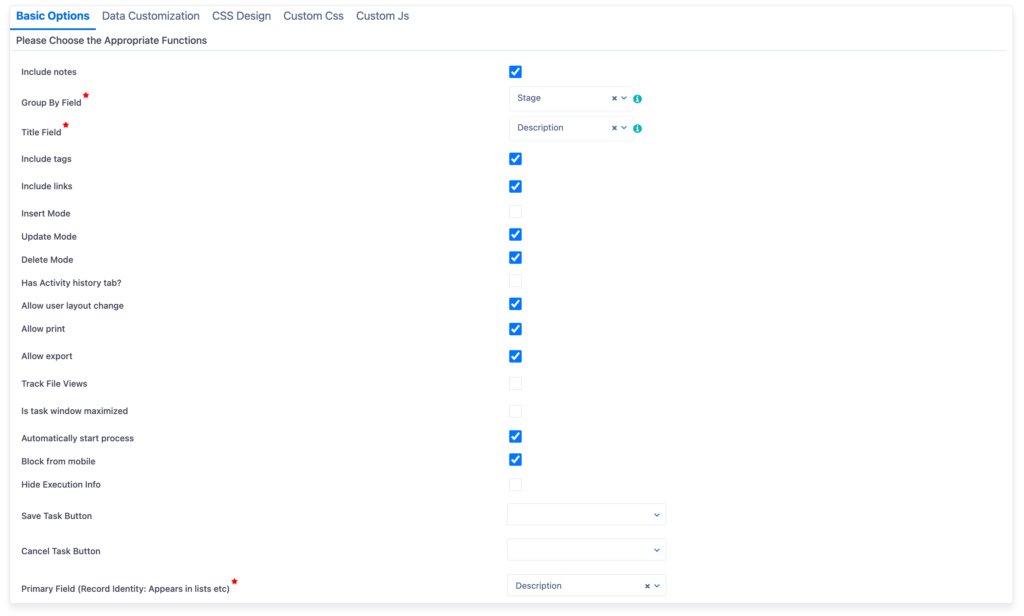 Configuration step- basic options