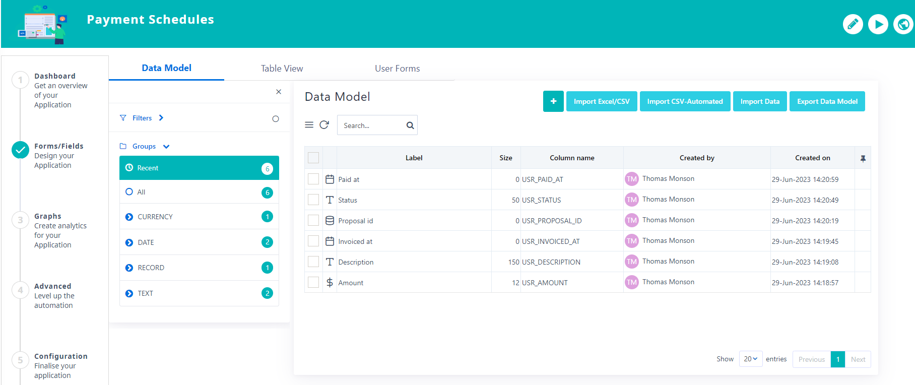 App Data Model | Comidor Platform
