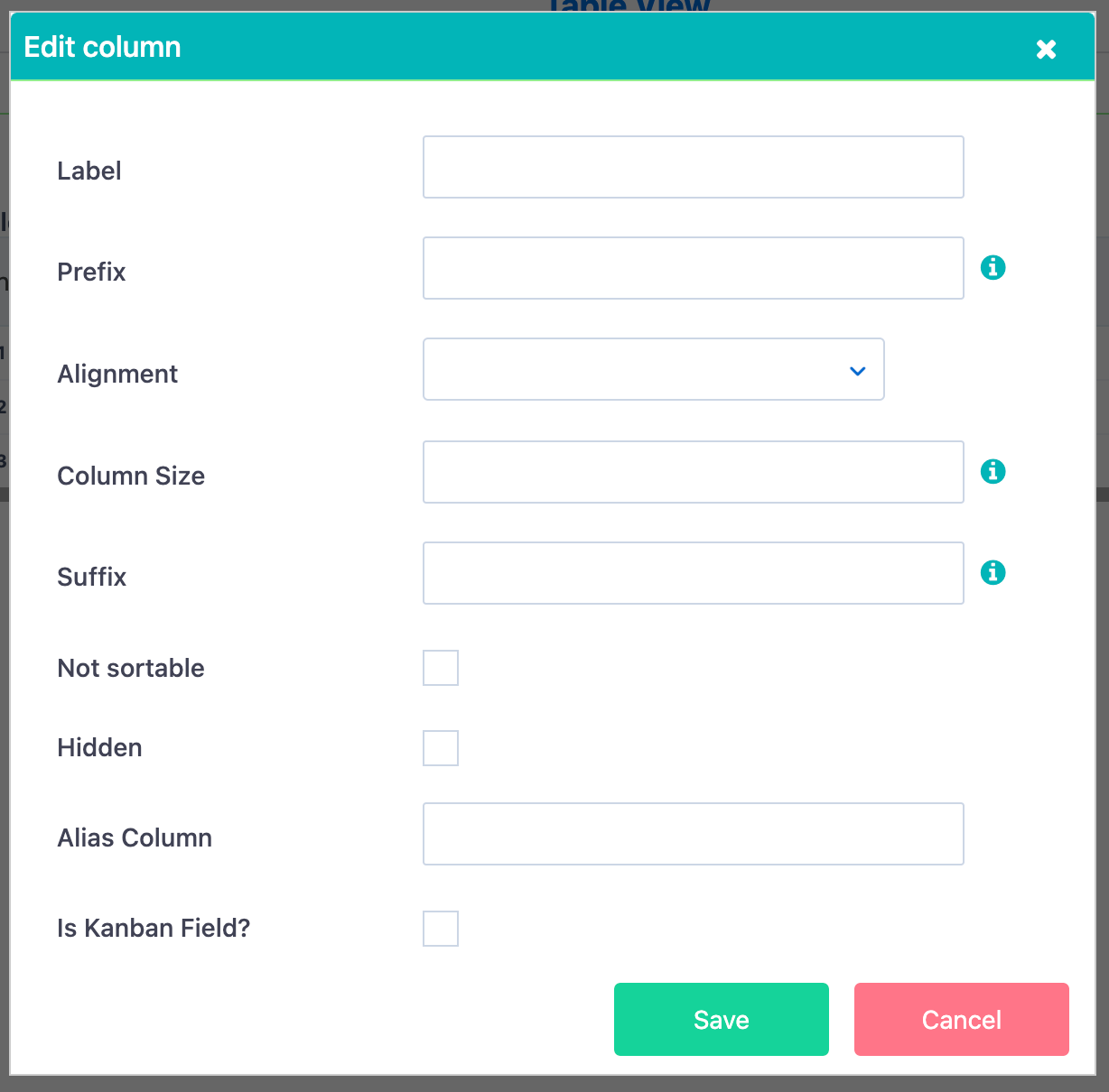 Edit App Table view | Comidor Platform